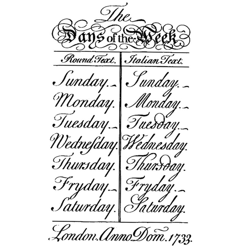 #2540a - Days of Week Table Sm. - Writings